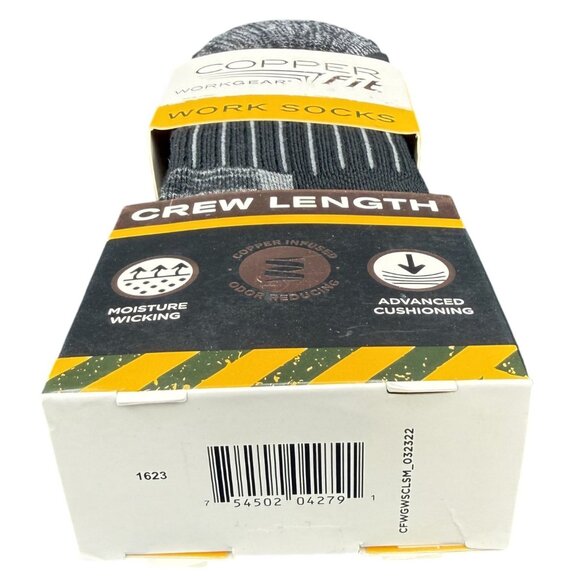 Copper Fit Work Crew Socks Unisex Black Advanced Cushioning S/M 2 Pair - Picture 8 of 8